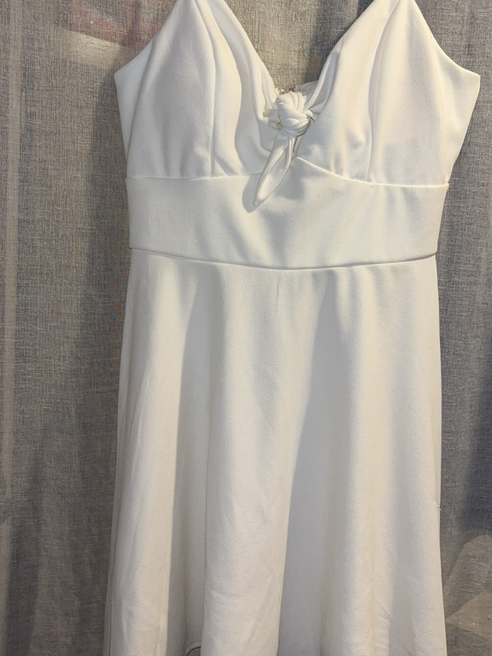 Classic White Midi Dress with Knotted V-Neck